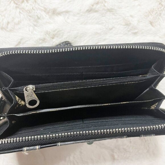 Rustic Coutures Western Black Buckle And Turquoise Accents Zip Wallet Wristlet‎ - Picture 11 of 14